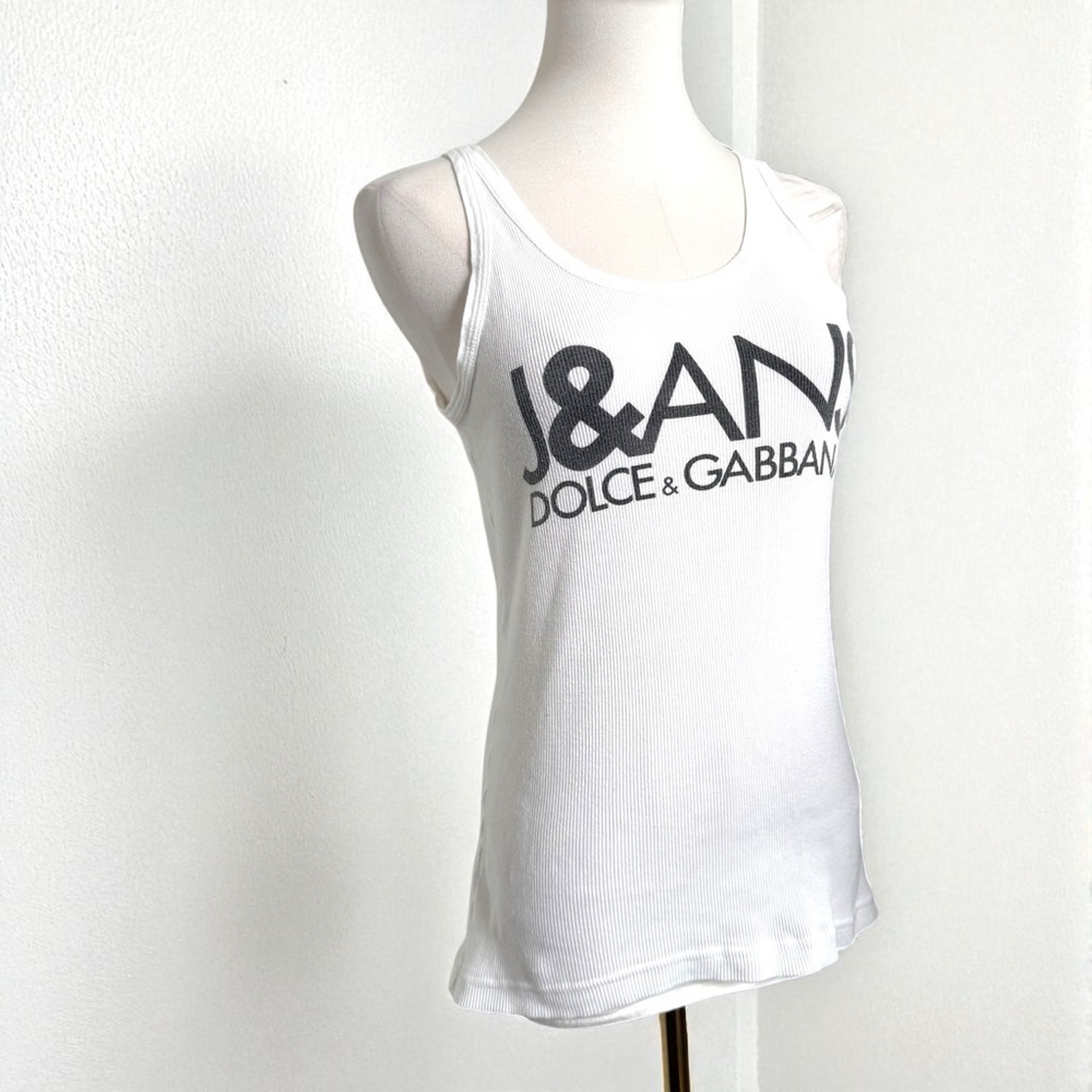 Dolce & Gabbana Jeans Tank Top – Y2K Logo Ribbed White Designer Tank xxl
